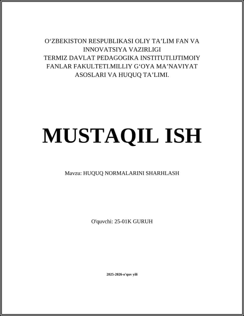 HUQUQ NORMALARINI SHARHLASH