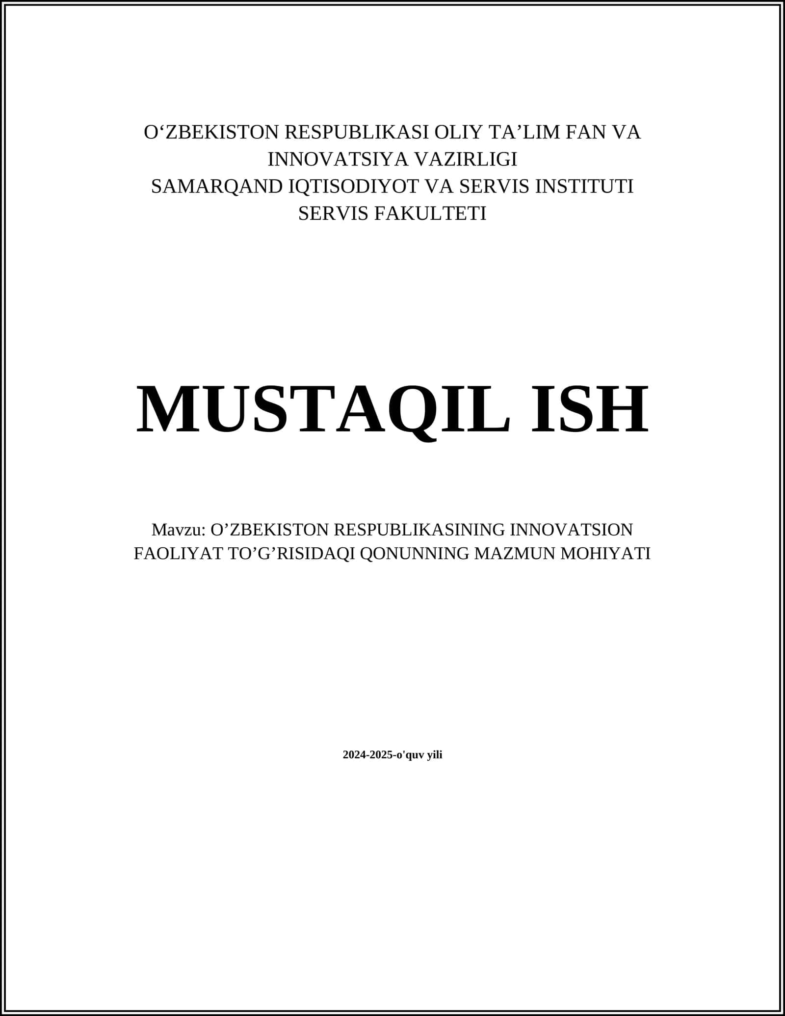 Innovatsion faoliyat va uning huquqiy asoslari