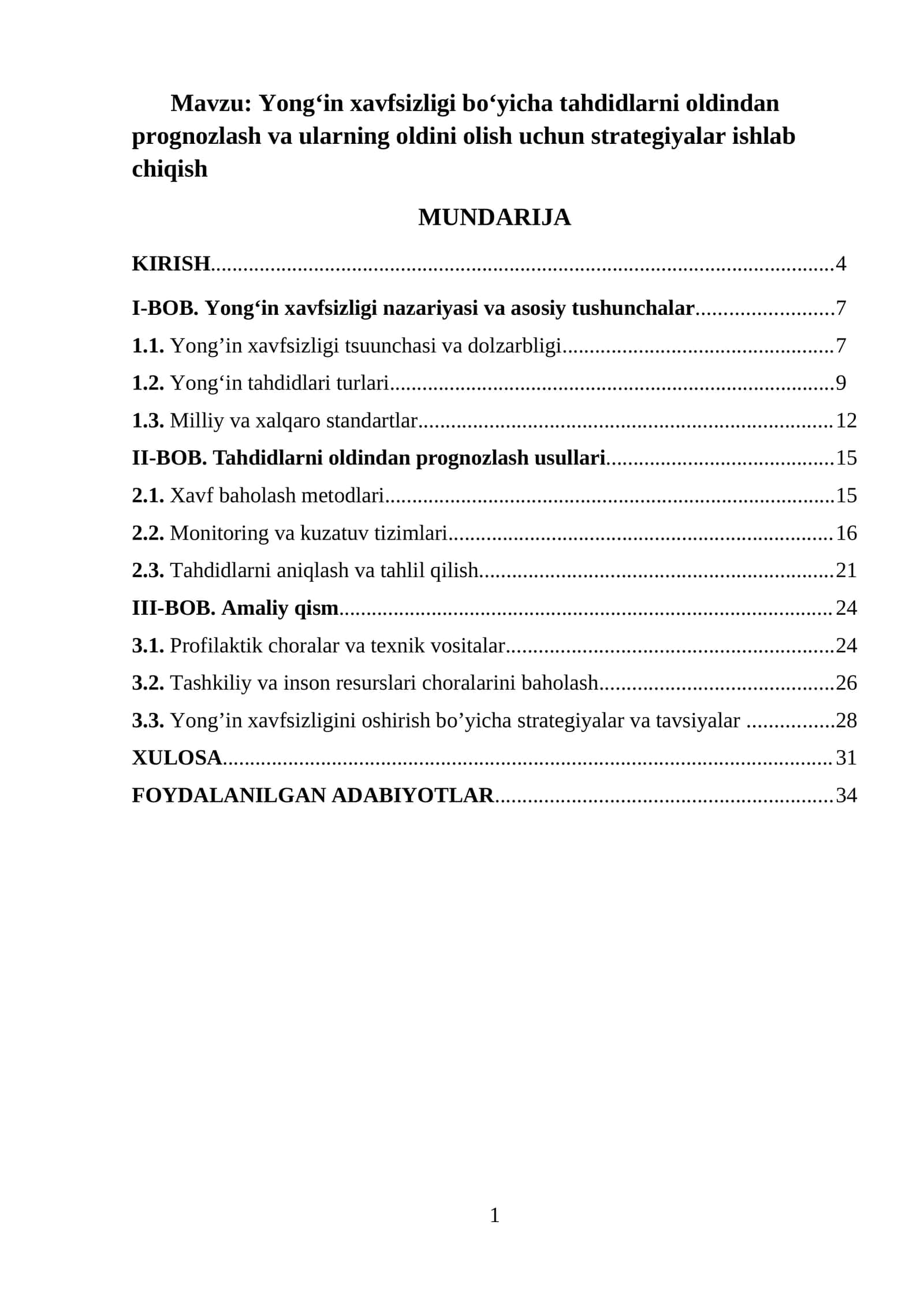 Yong‘in xavfsizligi bo‘yicha tahdidlarni oldindan prognozlash va ularning oldini olish uchun strategiyalar ishlab chiqish