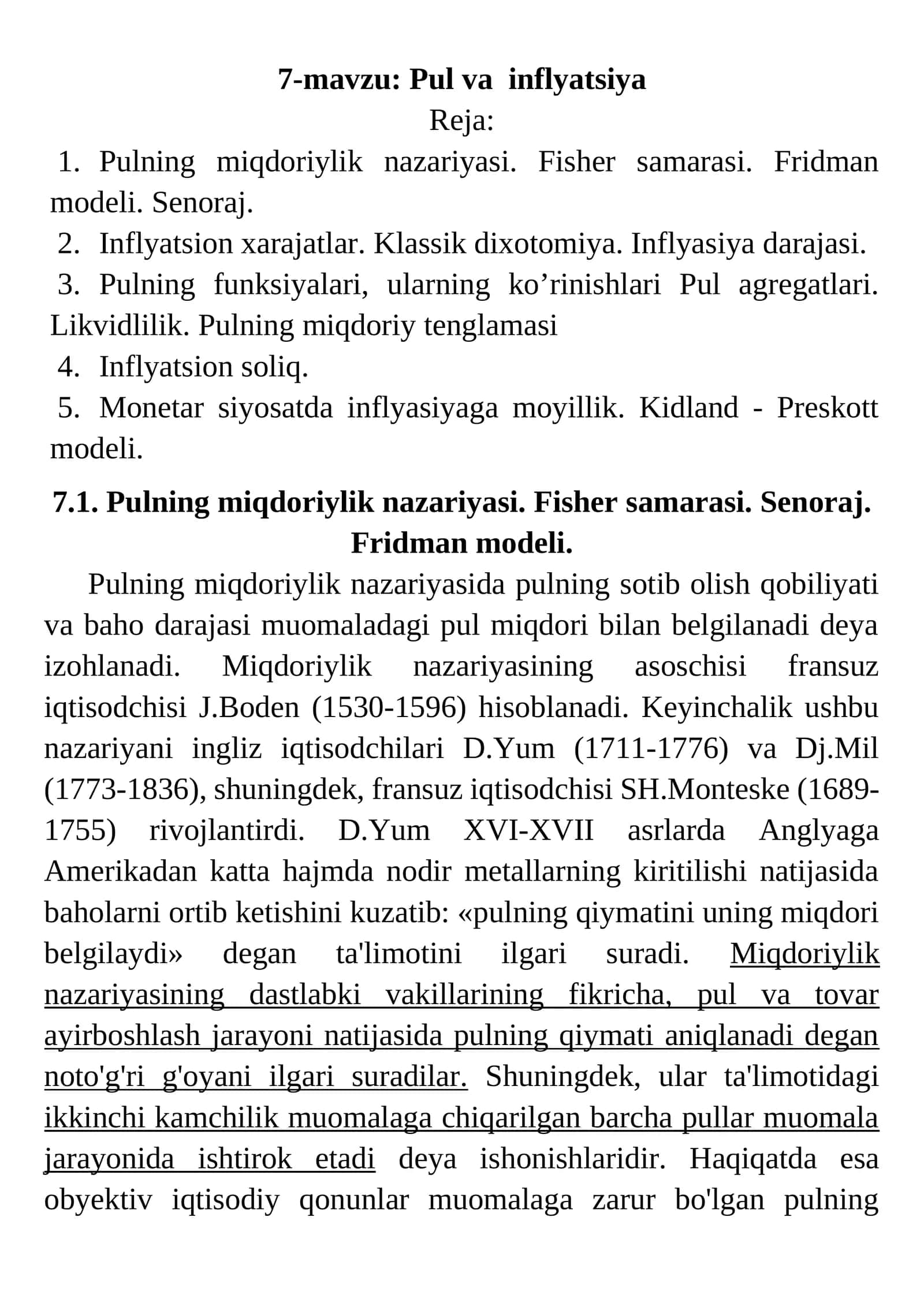 Pul va inflyatsiya