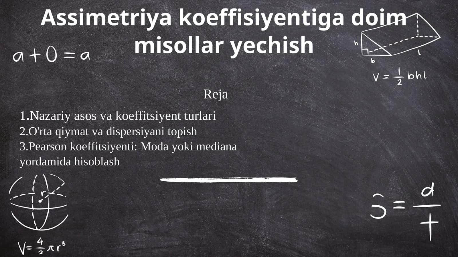 Assimetriya koeffisiyentiga doim misollar yechish