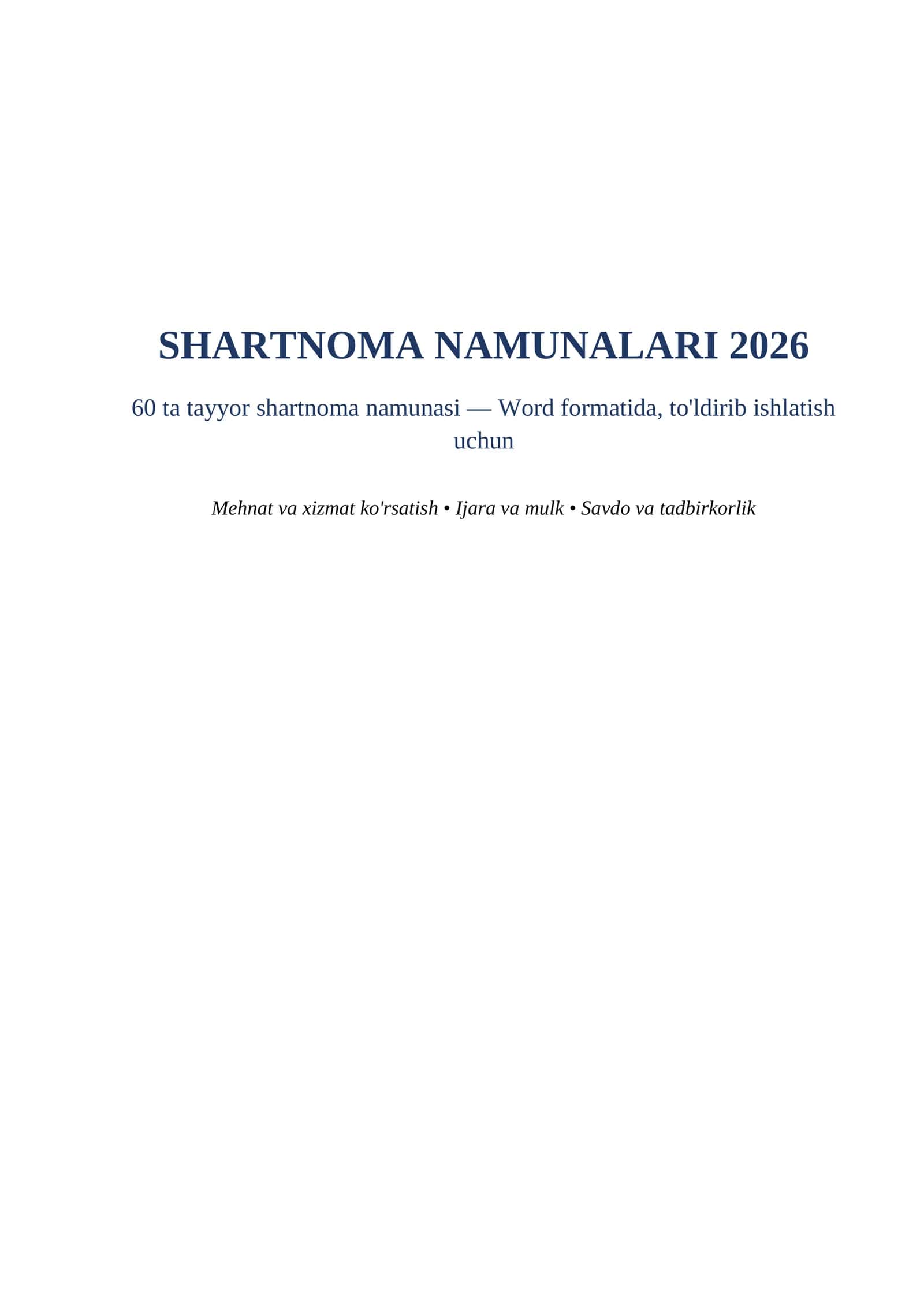 Shartnoma namunalari 2026 word 60 ta tayyor namuna tayyorgarlik toplami