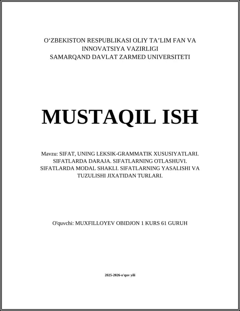 SIFATNING LEKSIK XUSUSIYATLARI