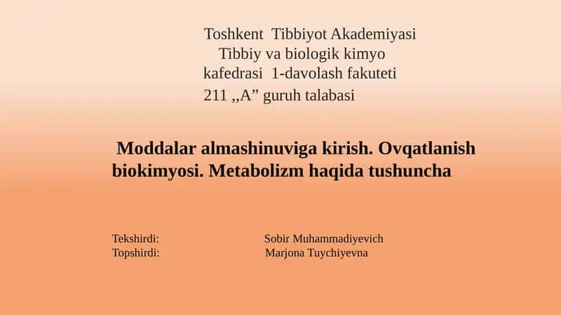 Metabolizm haqida tushuncha