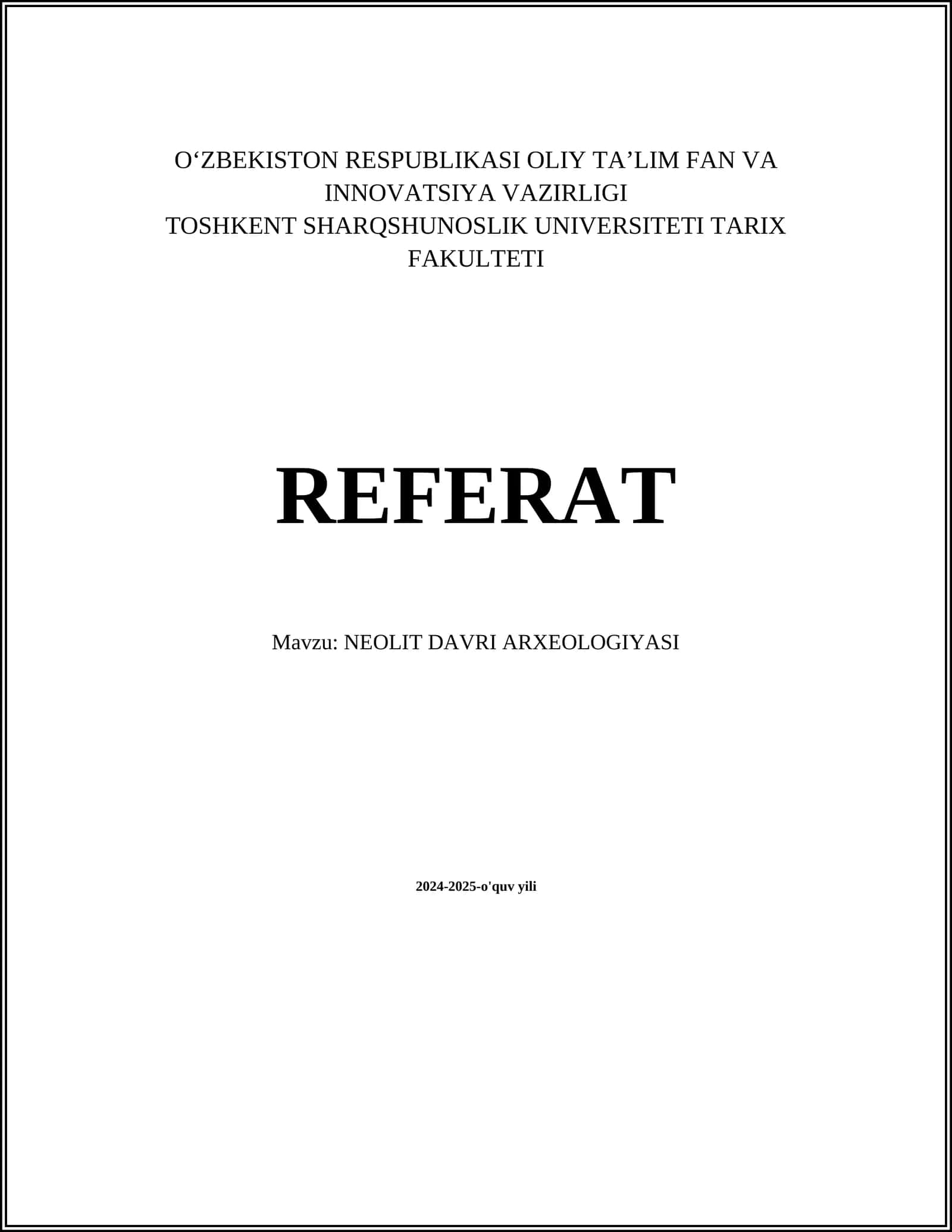 NEOLIT DAVRI ARXEOLOGIYASI