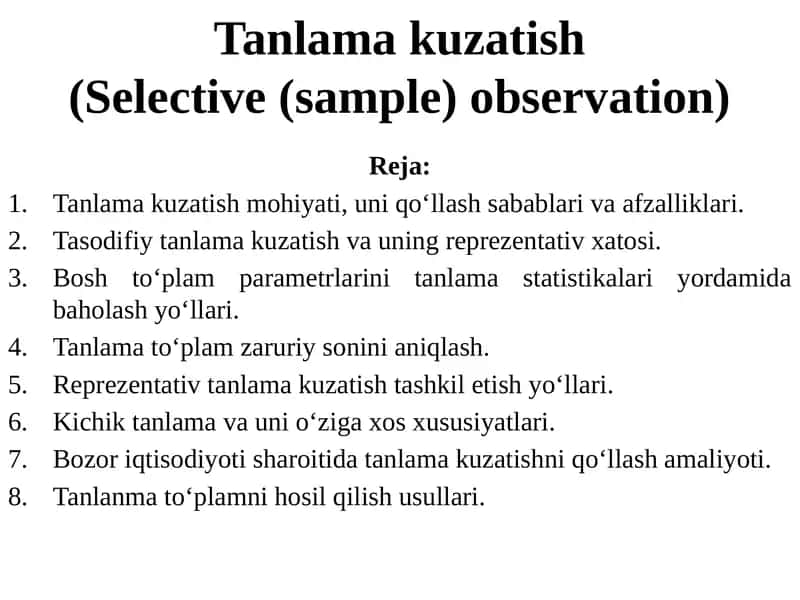 Tanlama kuzatish (Selective (sample) observation)