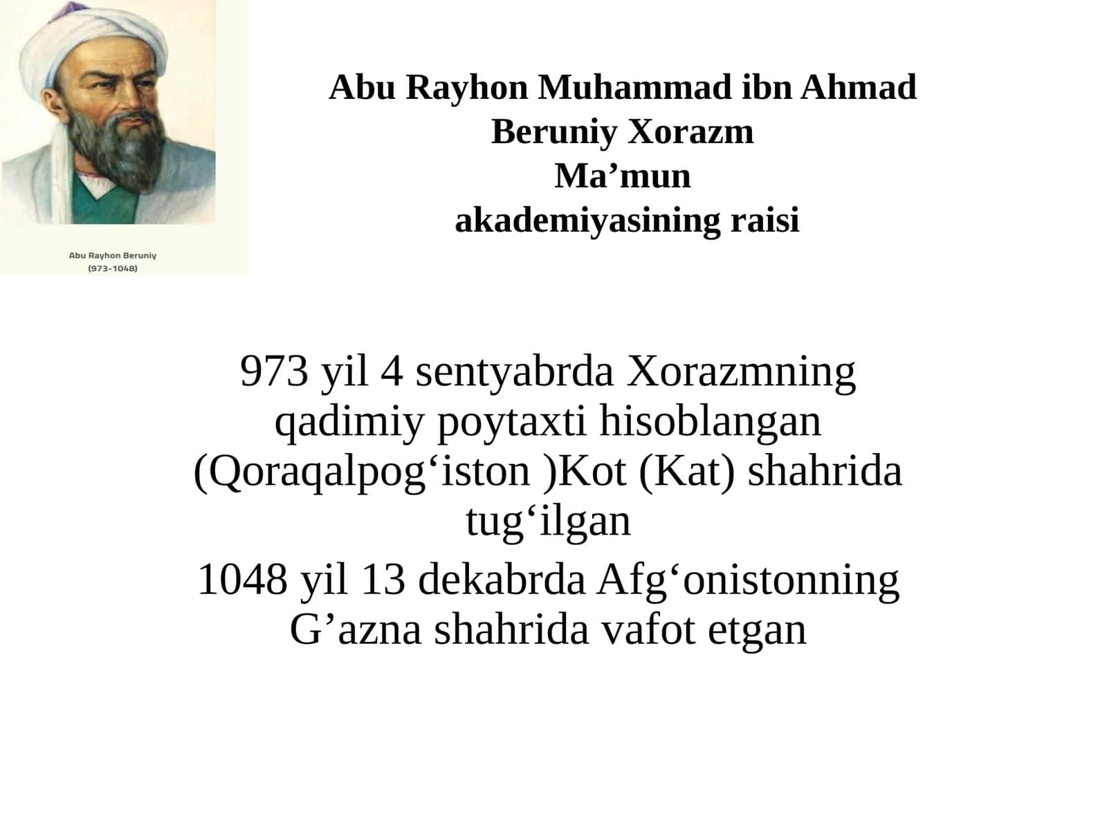 Abu Rayhon Muhammad ibn Ahmad Beruniy