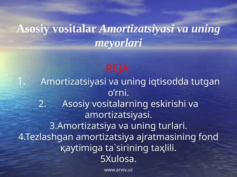 Asosiy Vositalar Amortizatsiyasi