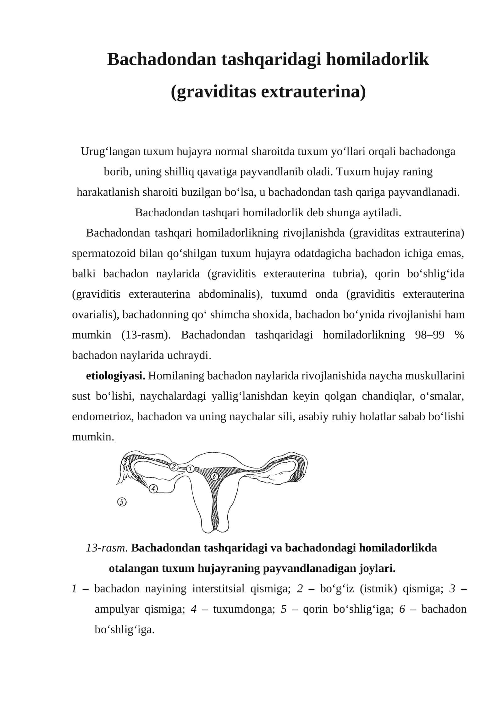 Bachadondan tashqaridagi homiladorlik (graviditas extrauterina)