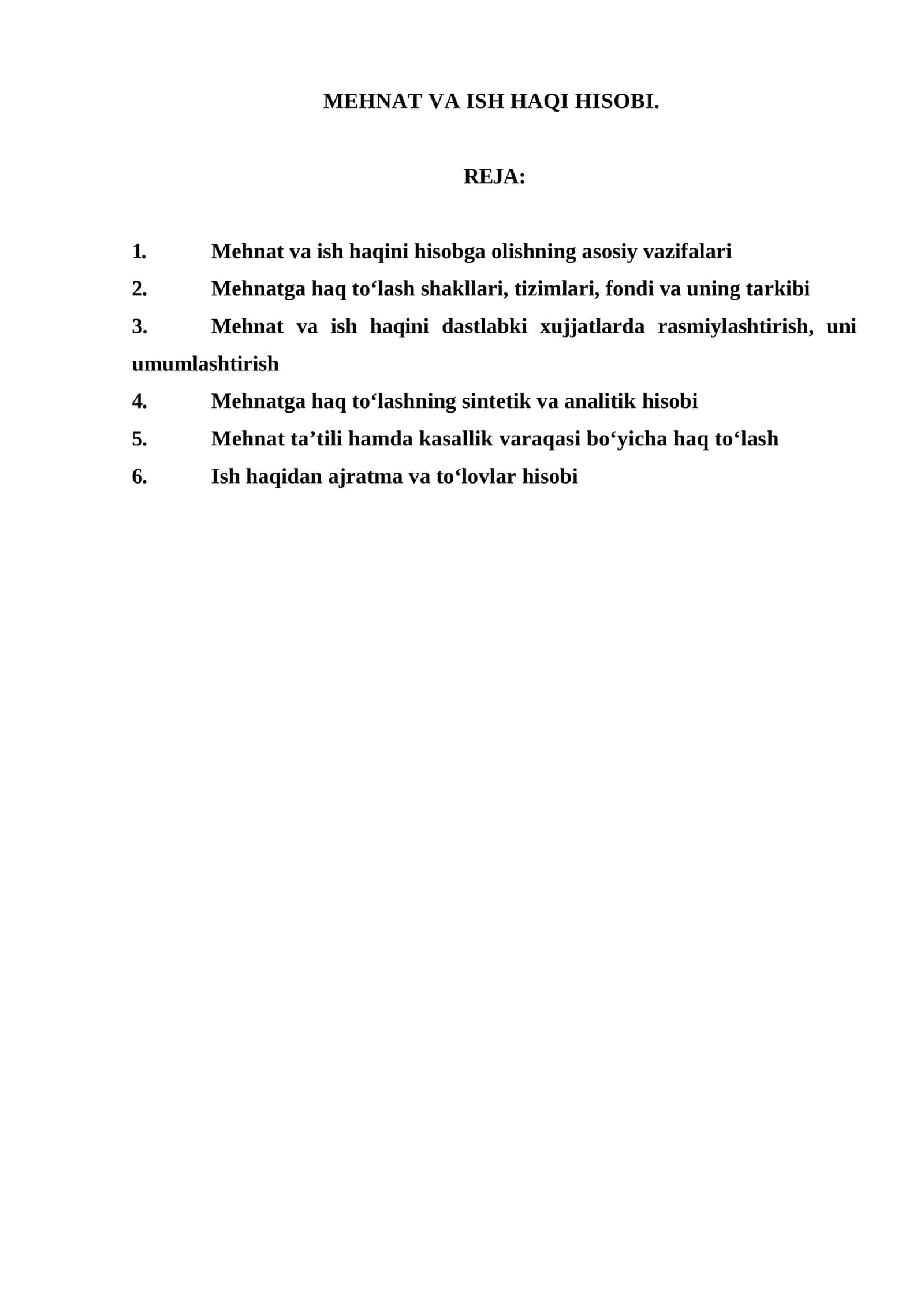 Mehnat va ish haqini hisobga olish