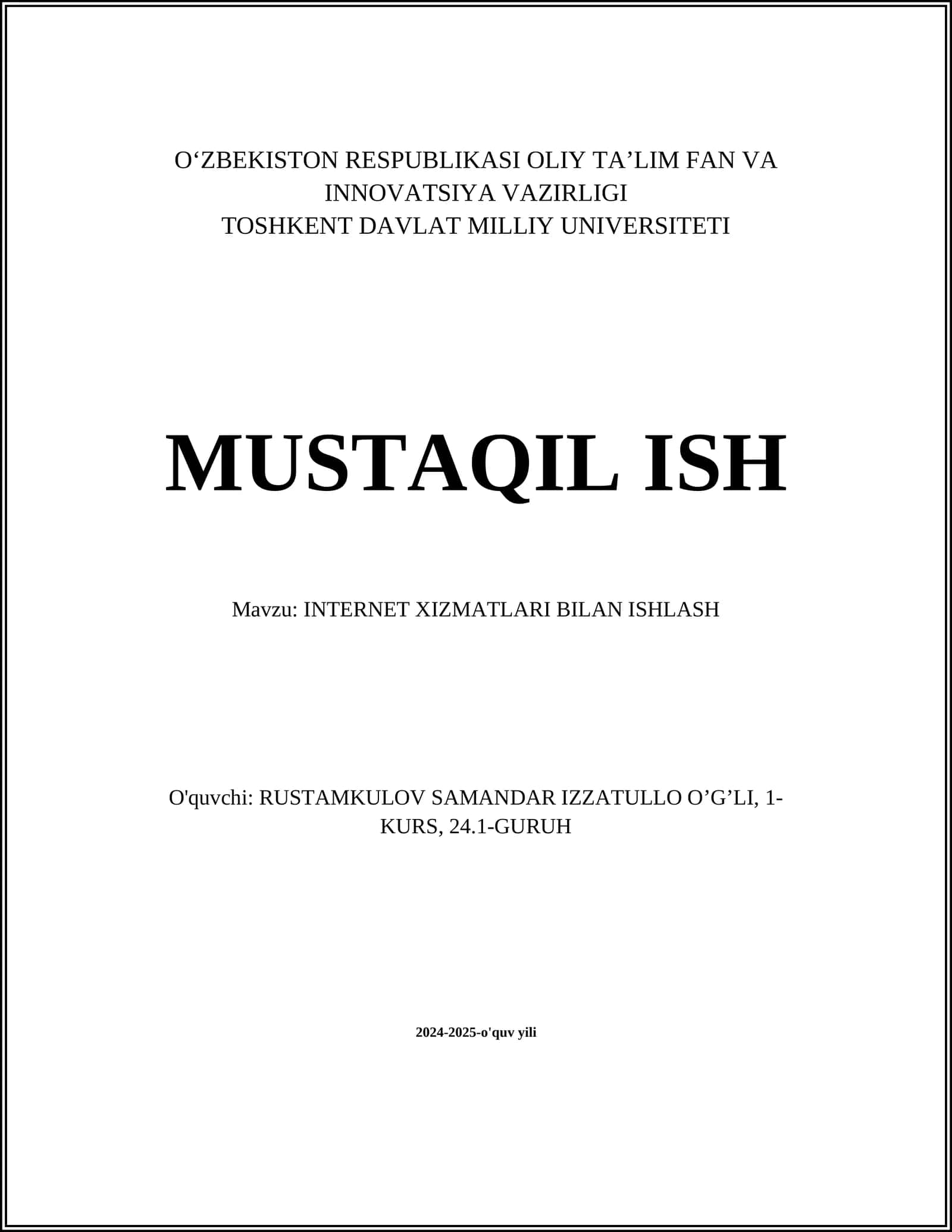 INTERNET XIZMATLARI BILAN ISHLASH
