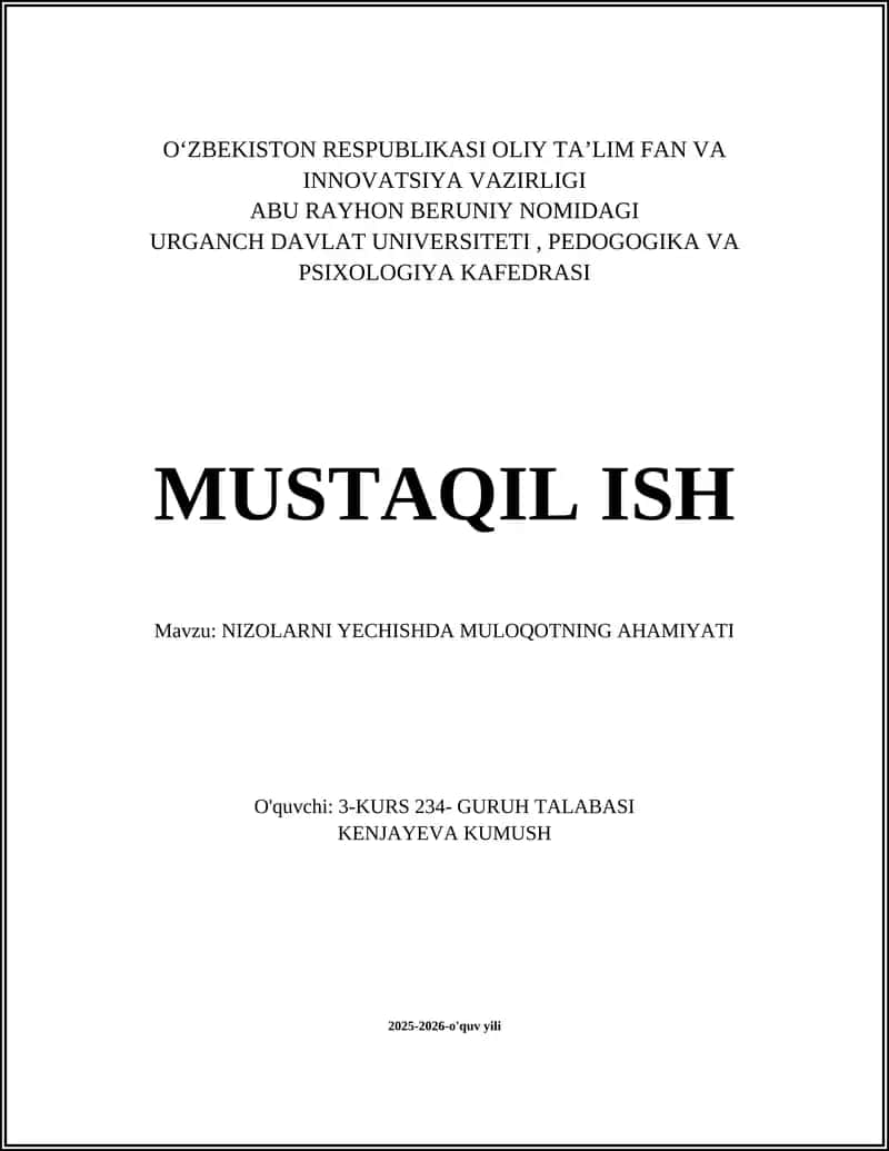 NIZOLARNI YECHISHDA MULOQOTNING AHAMIYATI