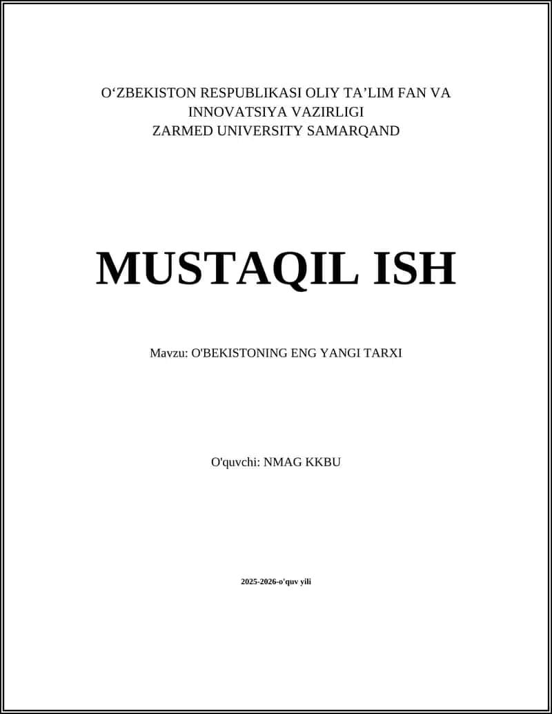 O'BEKISTONNING ENG YANGI TARXI