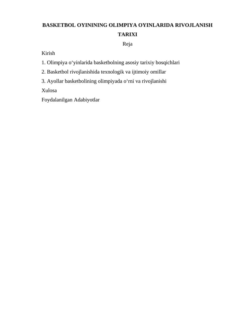 Basketbol O'yining Olimpiya O'yinlarida Rivojlanish Tarixi