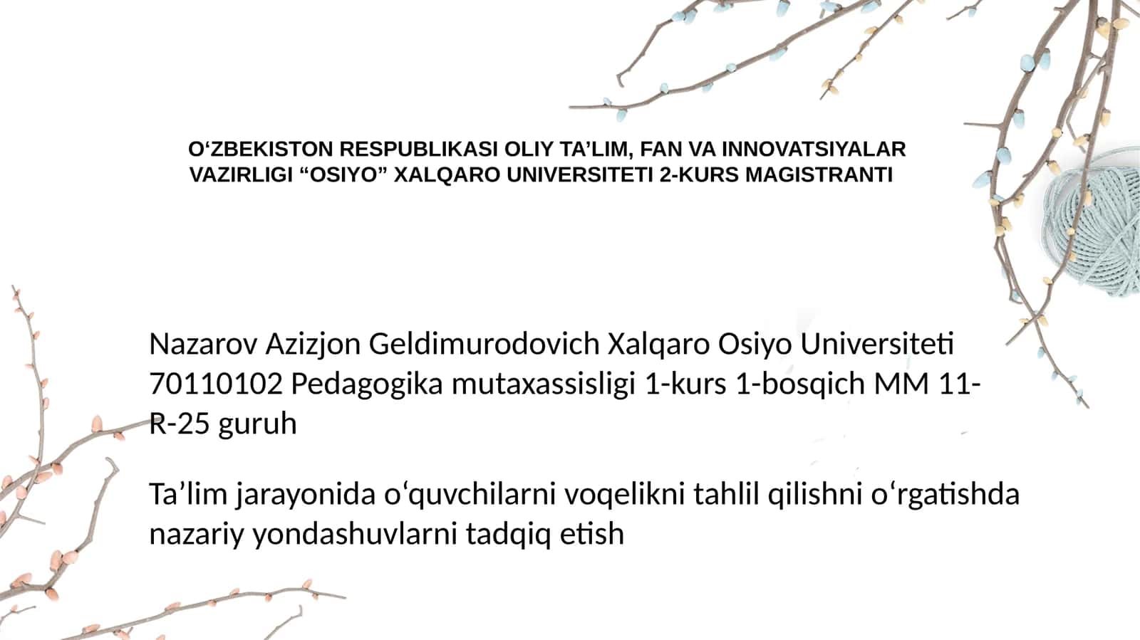 Voqelikni Tahlil Qilishning Nazariy-Metodologik Asoslari