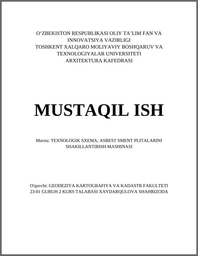 Asbest sement plitalari tayyorlash texnologiyasi