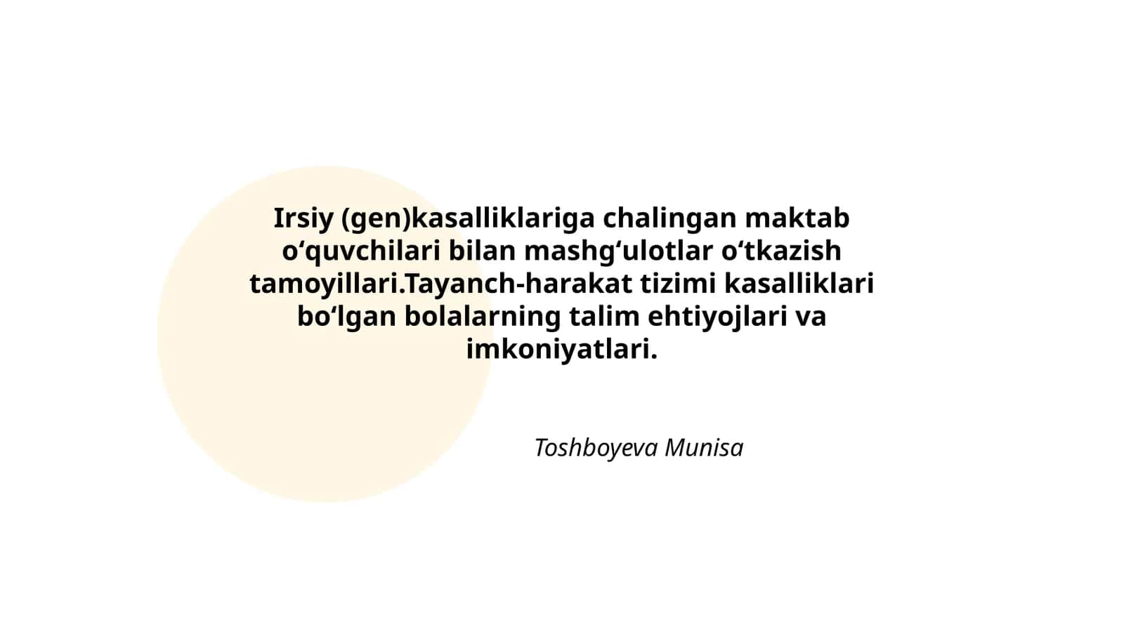 Irsiy (gen)kasalliklariga chalingan maktab oʻquvchilari bilan mashgʻulotlar oʻtkazish tamoyillari