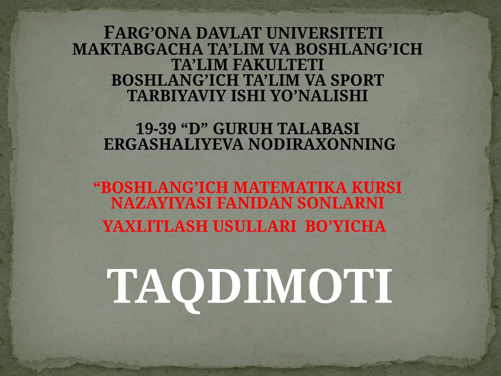 Boshlang’ich matematika kursi