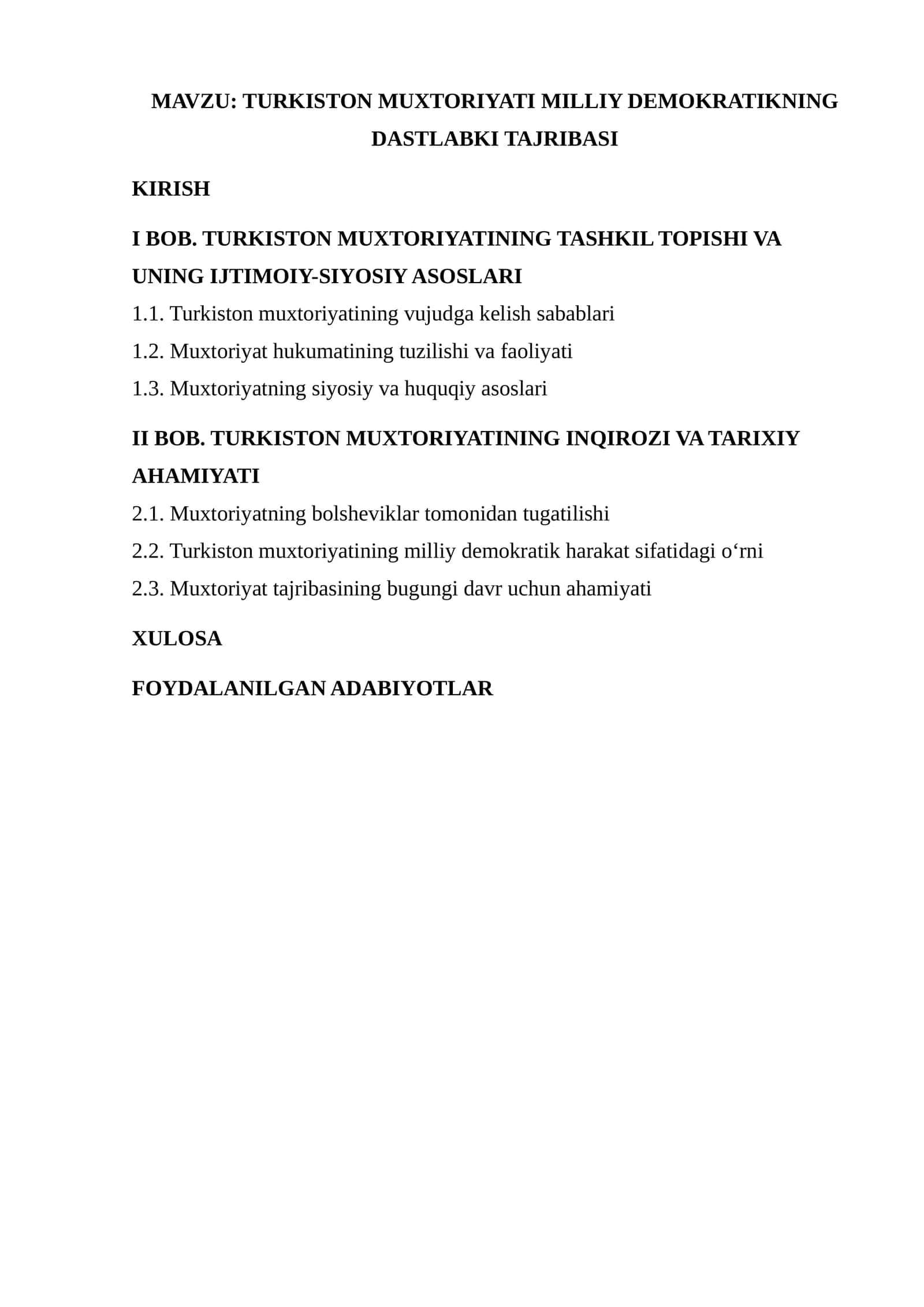 TURKISTON MUXTORIYATI MILLIY DEMOKRATIKNING DASTLABKI TAJRIBASI