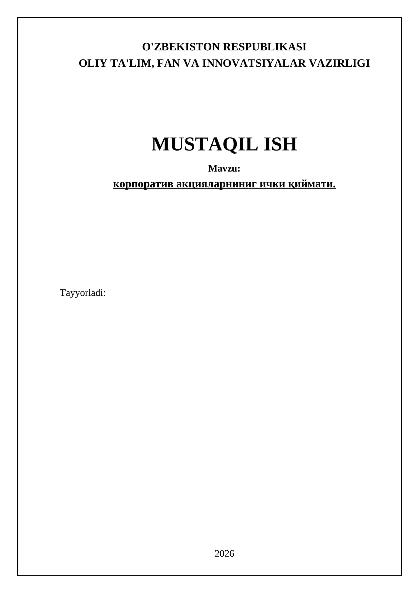 Korporativ aksiyalarning ichki qiymatini baholash usullari