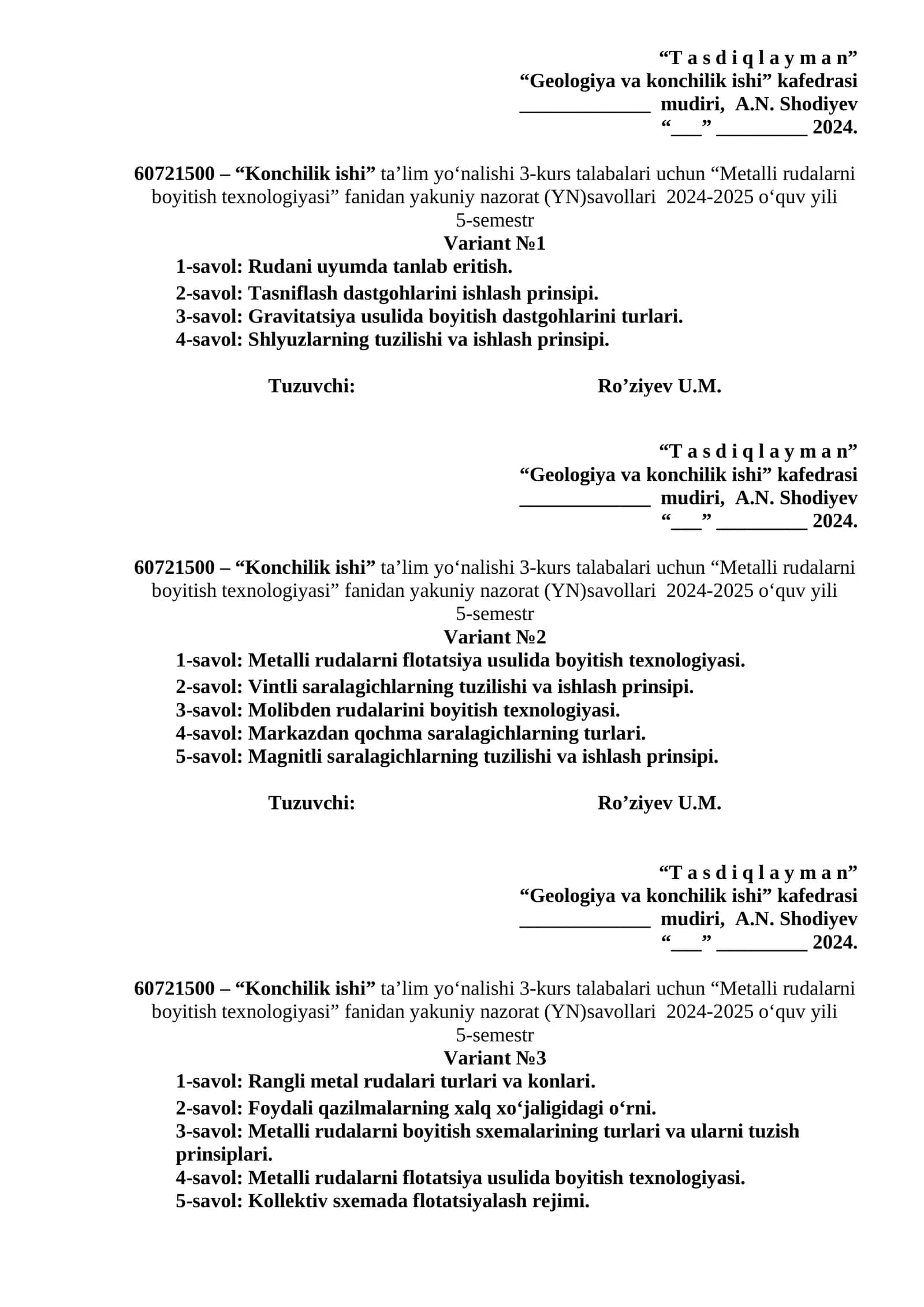 Metalli rudalarni boyitish texnologiyasi