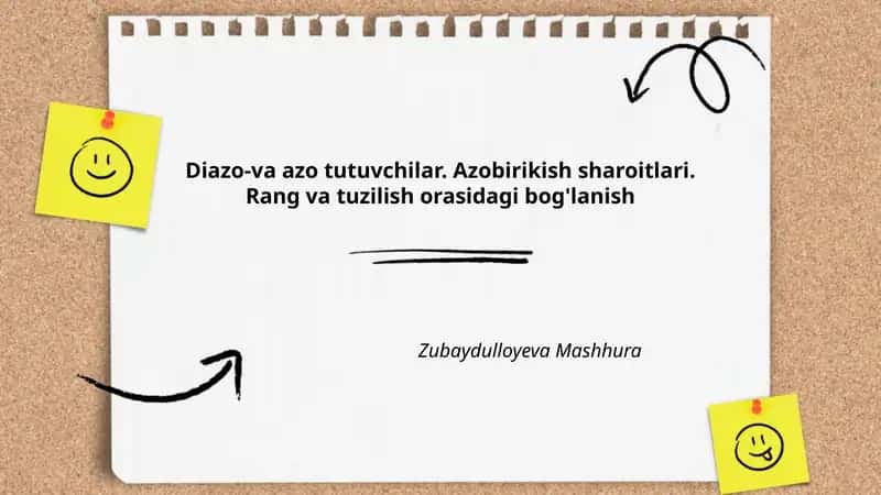 Diazo-va azo tutuvchilar. Azobirikish sharoitlari. Rang va tuzilish orasidagi bog'lanish