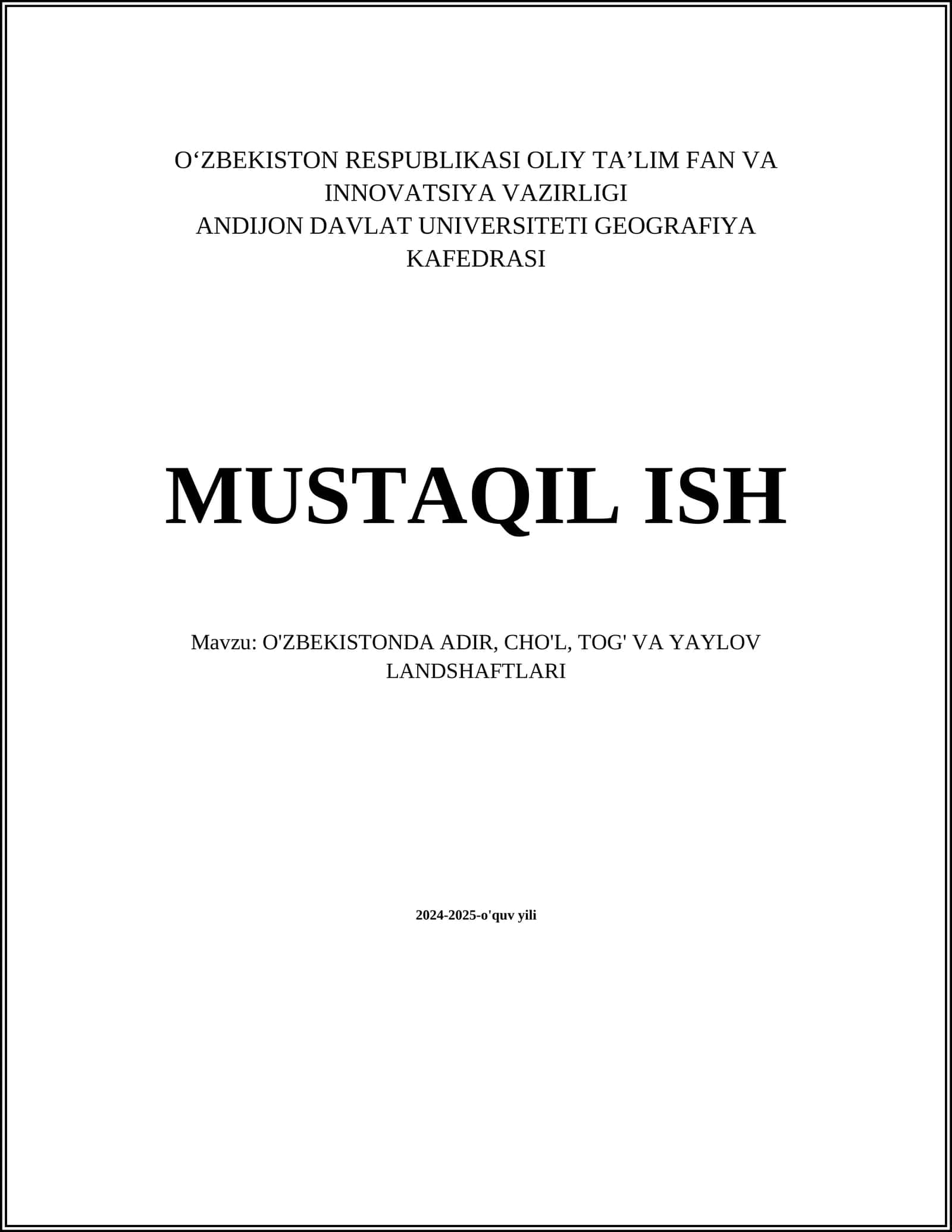 O'ZBEKISTONDA ADIR, CHO'L, TOG' VA YAYLOV LANDSHAFTLARI