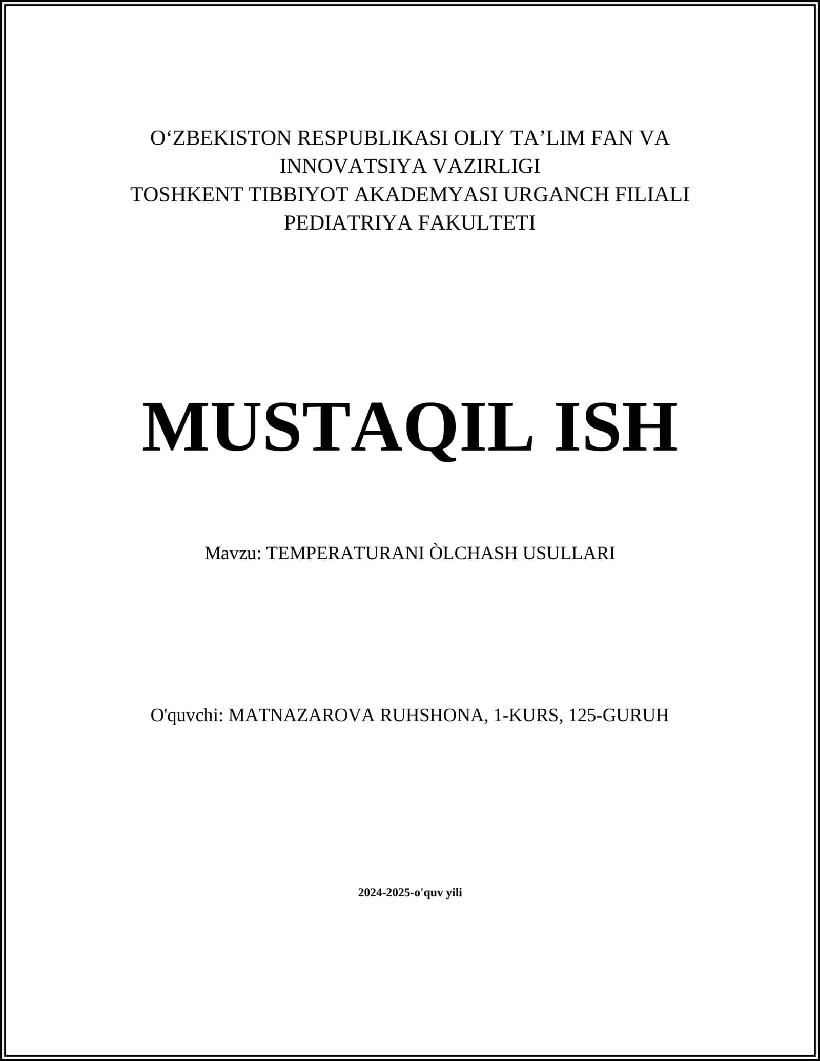 TEMPERATURANI ÒLCHASH USULLARI