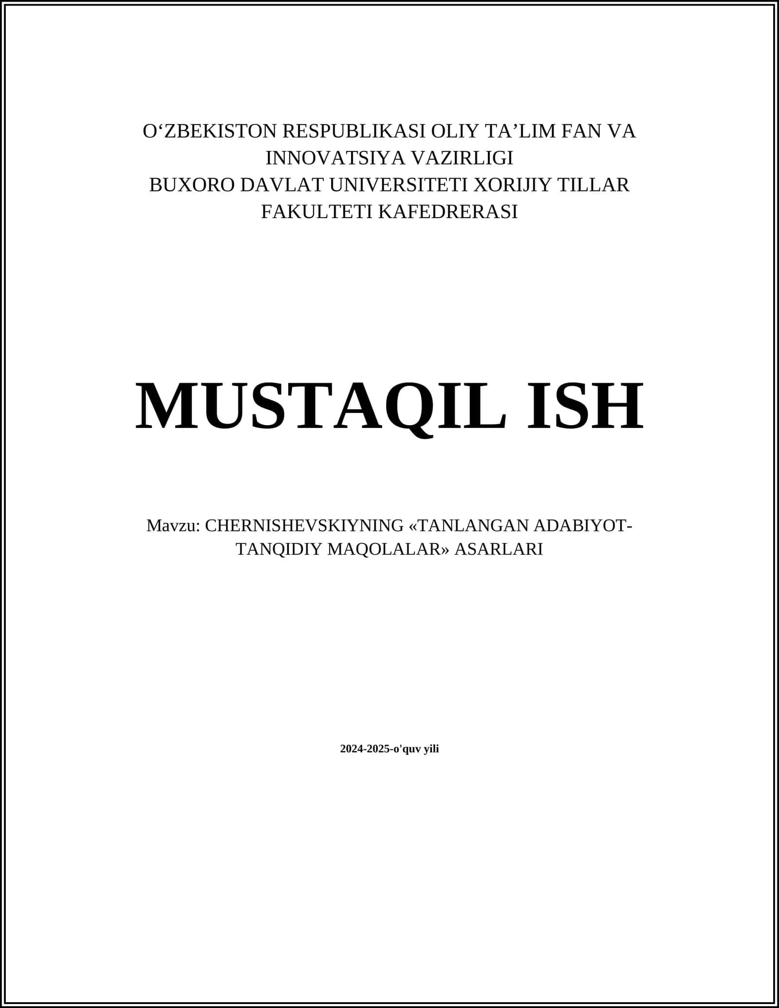 Chernishevskiynig «Tanlangan adabiyot-tanqidiy maqolalar» asarlari