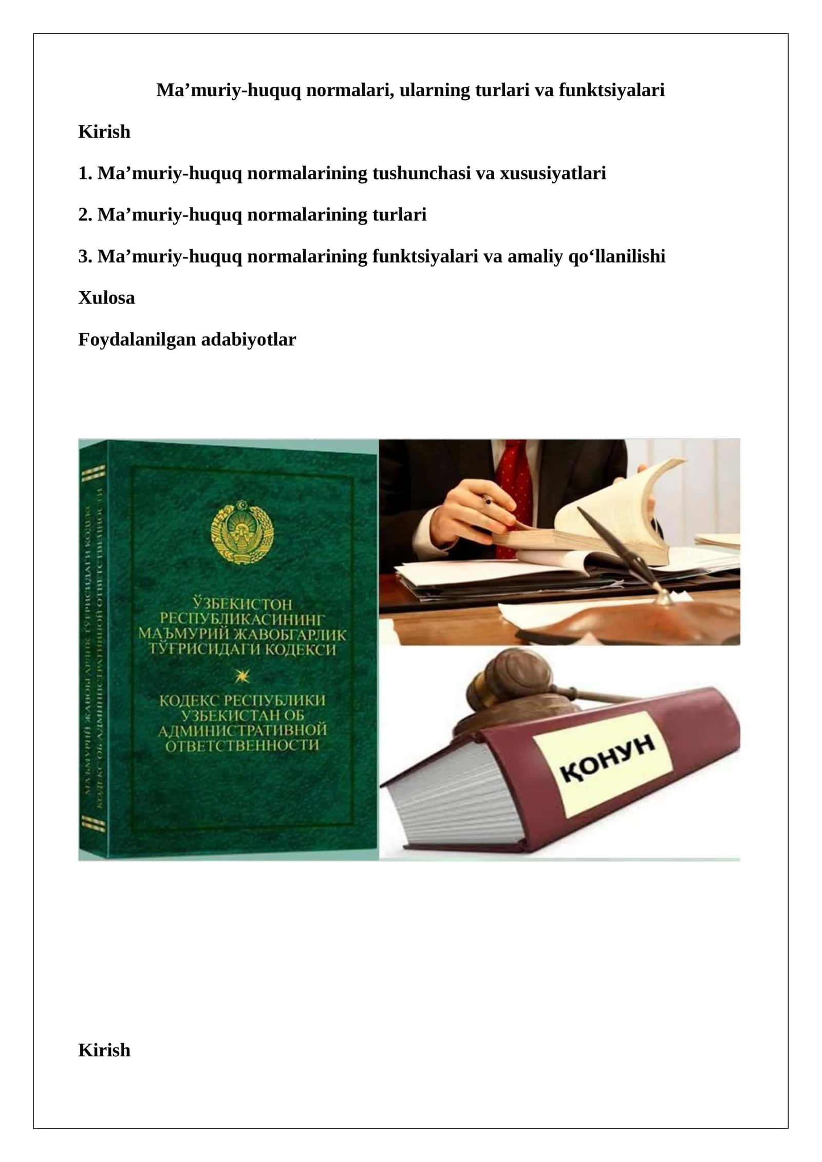 Ma’muriy-huquq normalari, ularning turlari va funktsiyalari