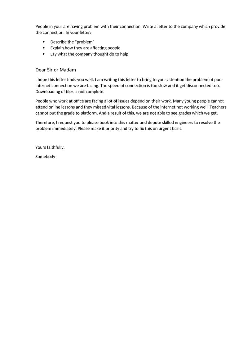 Poor Internet Connection Complaint Letter