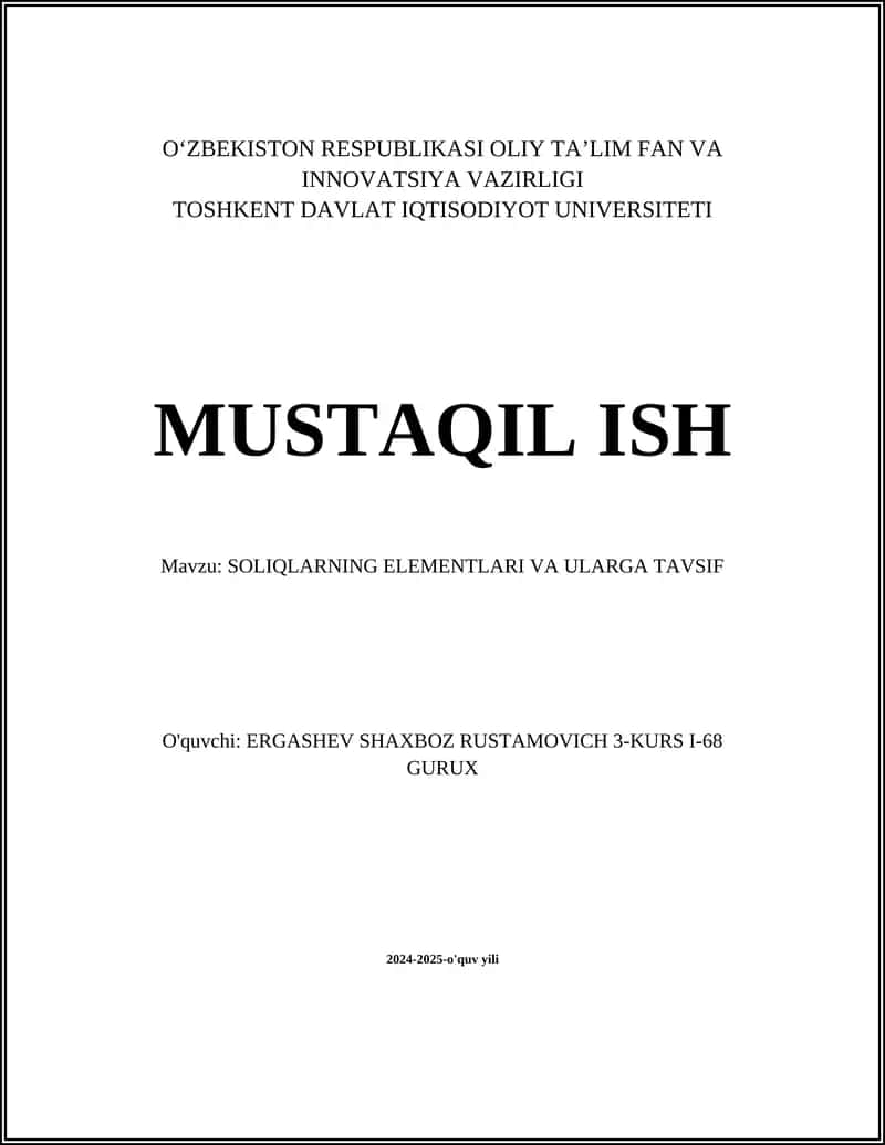 SOLIQLARNING ELEMENTLARI VA ULARGA TAVSIF
