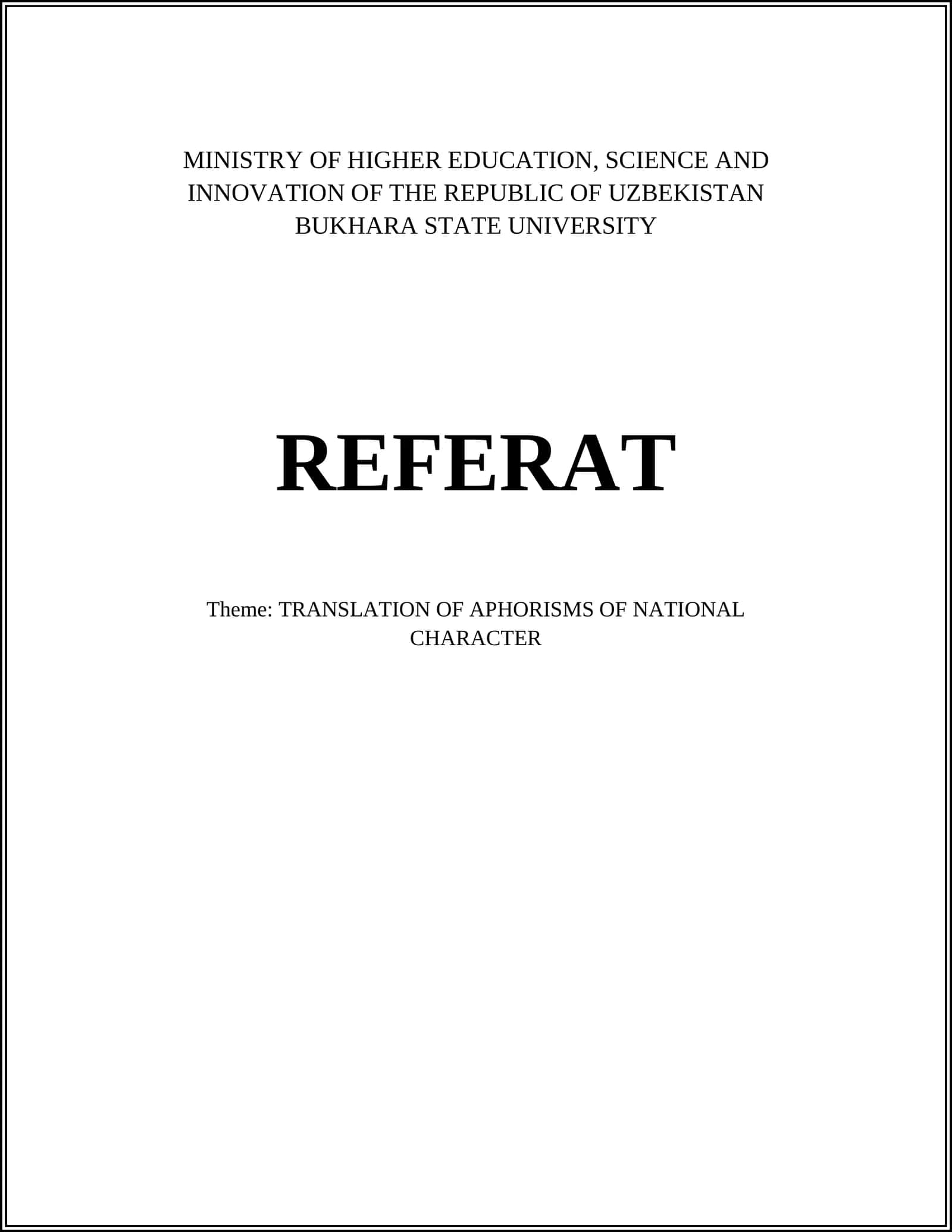 TRANSLATION OF APHORISMS OF NATIONAL CHARACTER