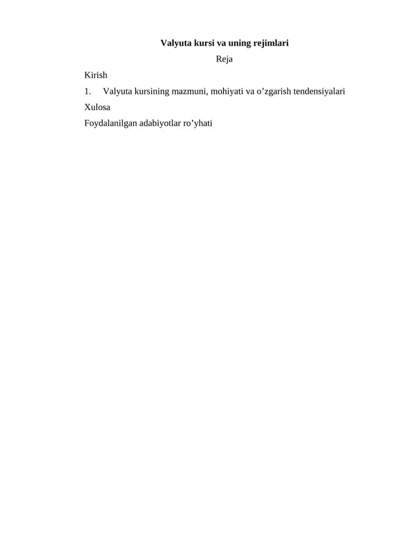 Valyuta kursi va uning rejimlari