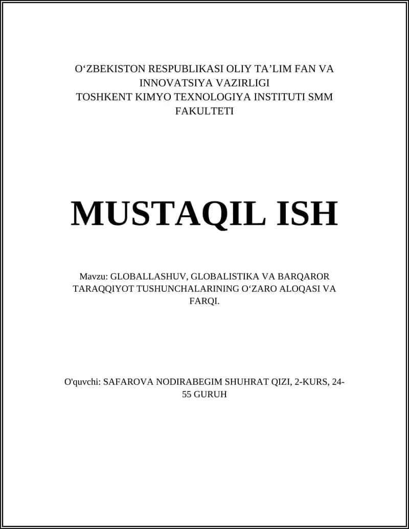 Globallashuv, Globalistika va Barqaror Taraqqiyot Tushunchalari