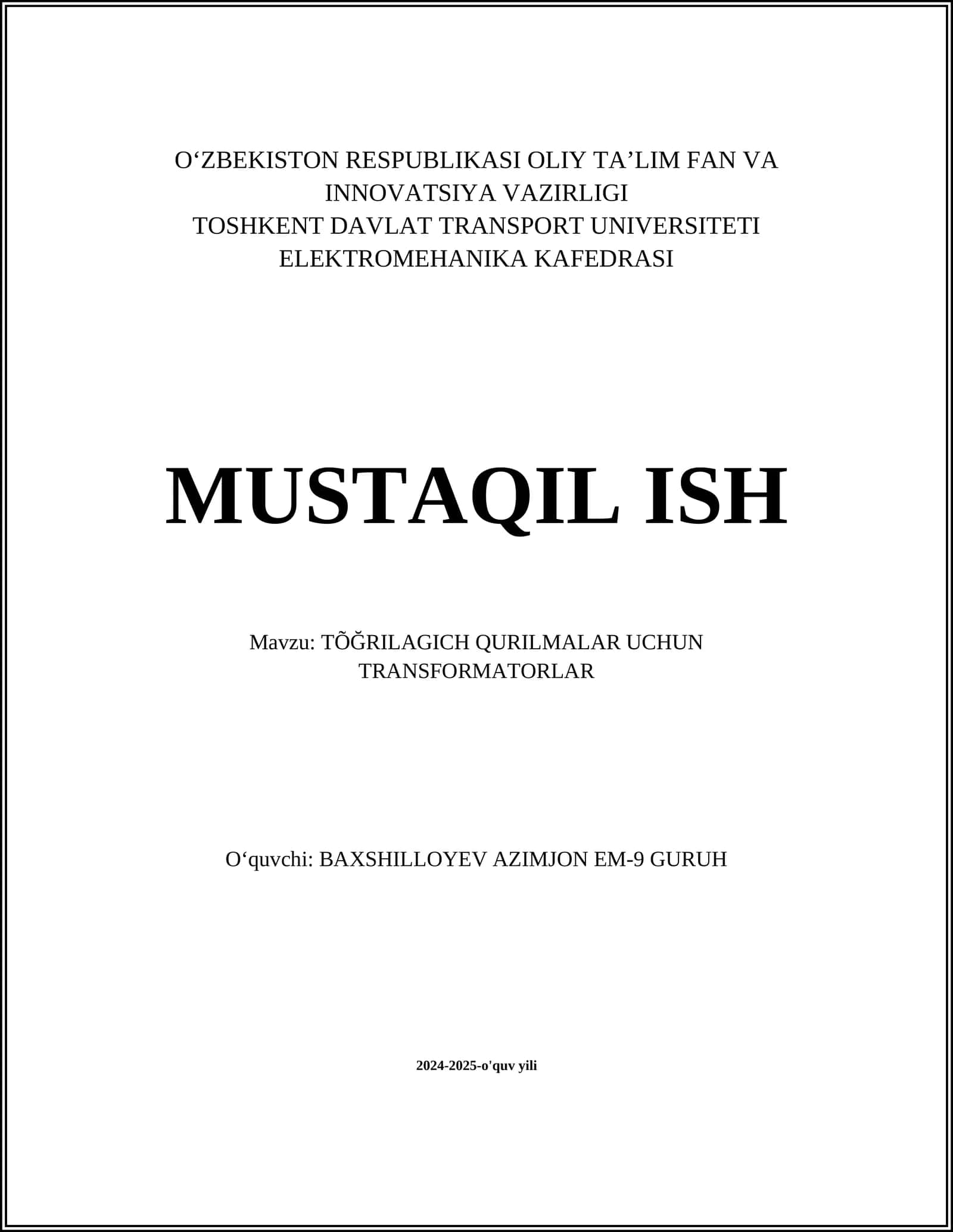 Transformatorlarning asosiy tushunchalari