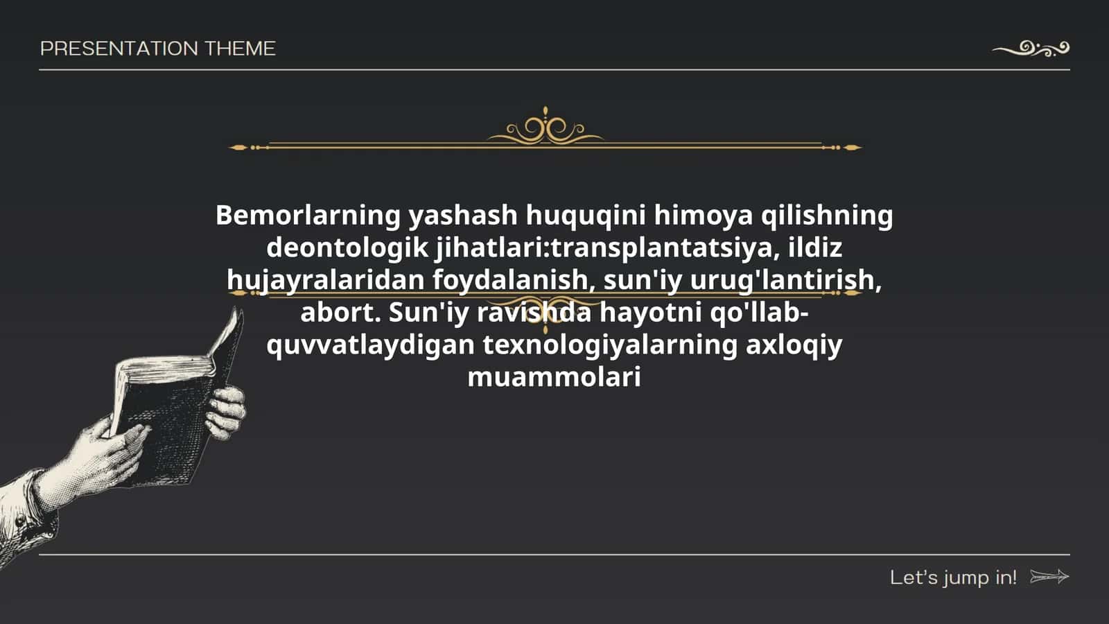 Bemorlarning yashash huquqini himoya qilishning deontologik jihatlari:transplantatsiya, ildiz hujayralaridan foydalanish, sun'iy urug'lantirish, abort
