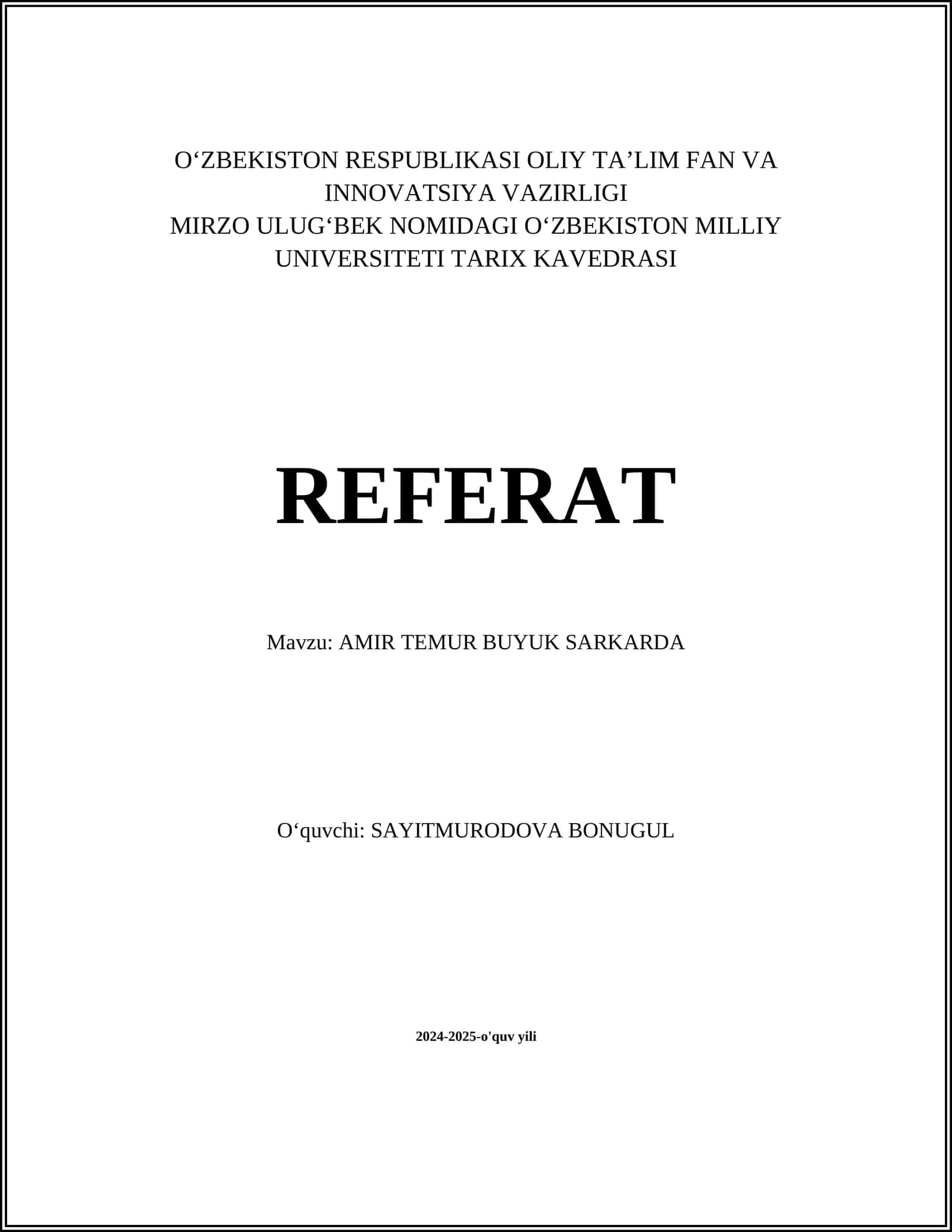 AMIR TEMUR BUYUK SARKARDA