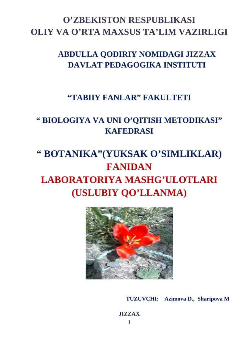 Botanika (Yuksak o’simliklar) o'quv-uslubiy qo'llanma