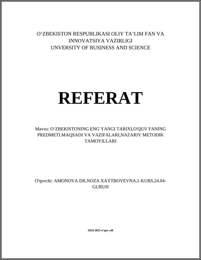 OʻZBEKISTONING ENG YANGI TARIXI