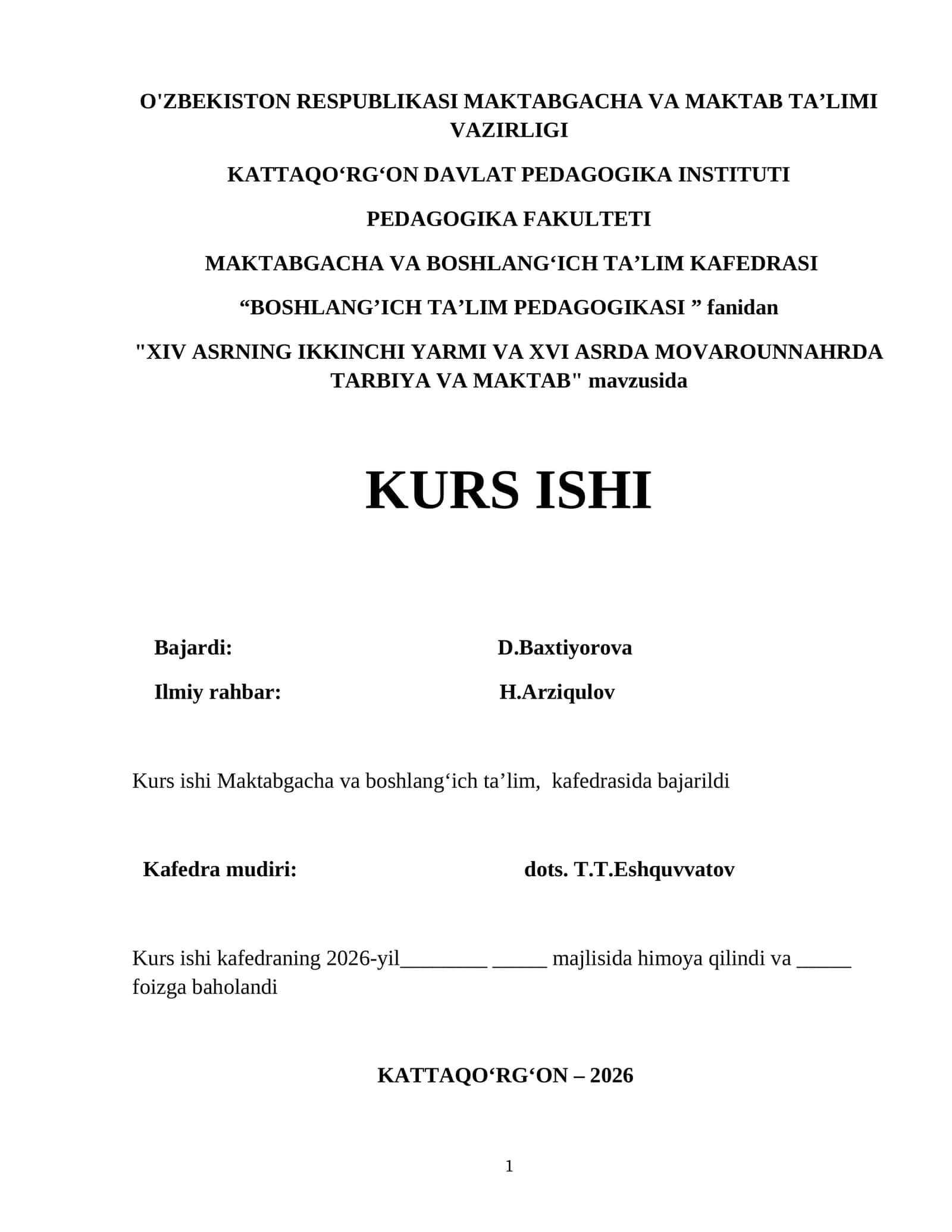 XIV ASRNING IKKINCHI YARMI VA XVI ASRDA MOVAROUNNAHRDA TARBIYA VA MAKTAB