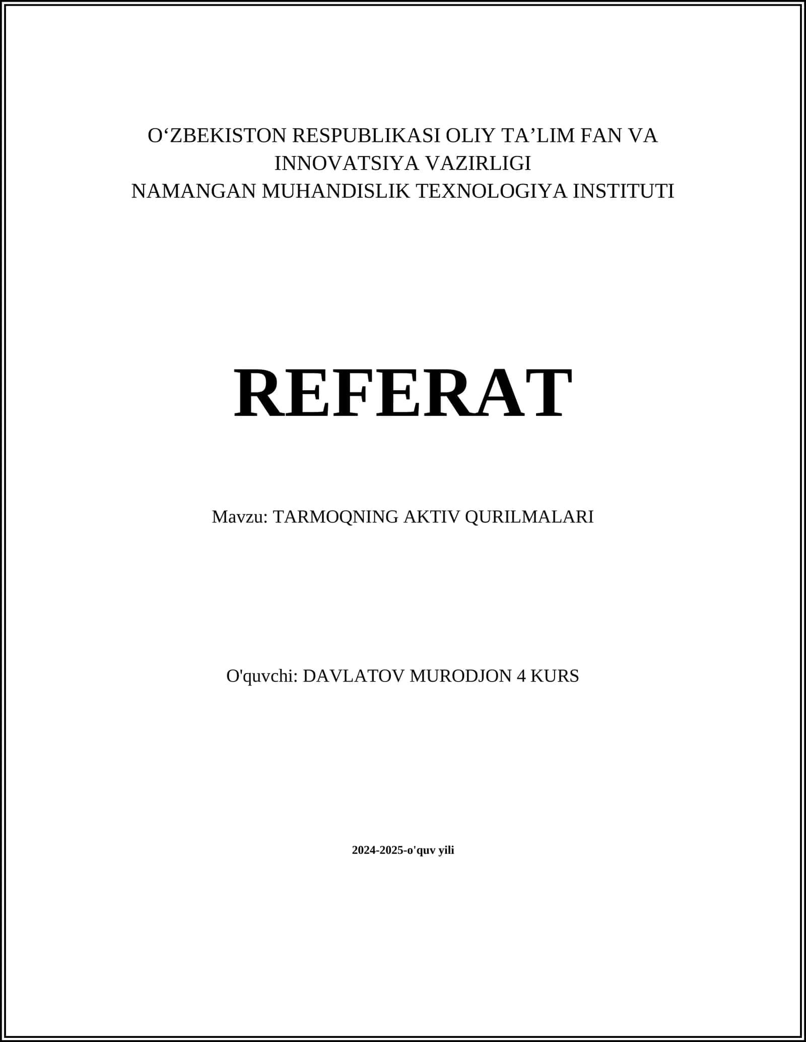 TARMOQNING AKTIV QURILMALARI