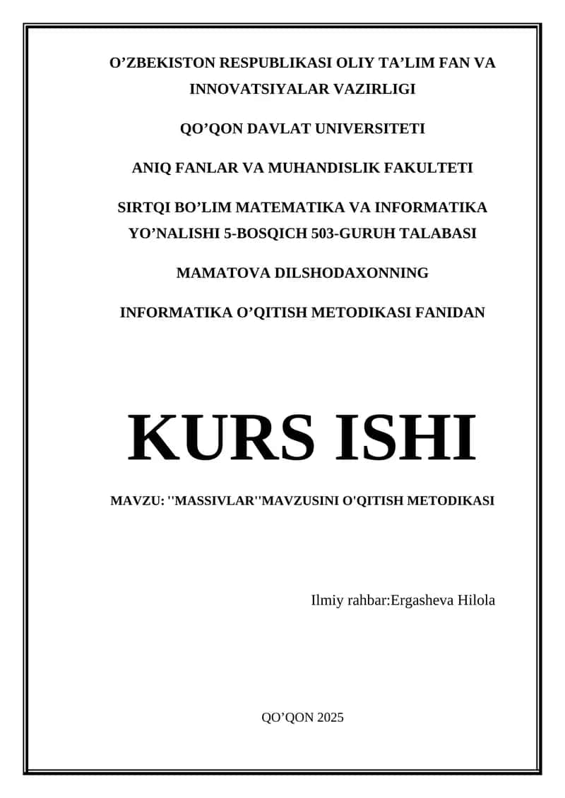 Massivlar mavzusini oʻqitish metodikasi