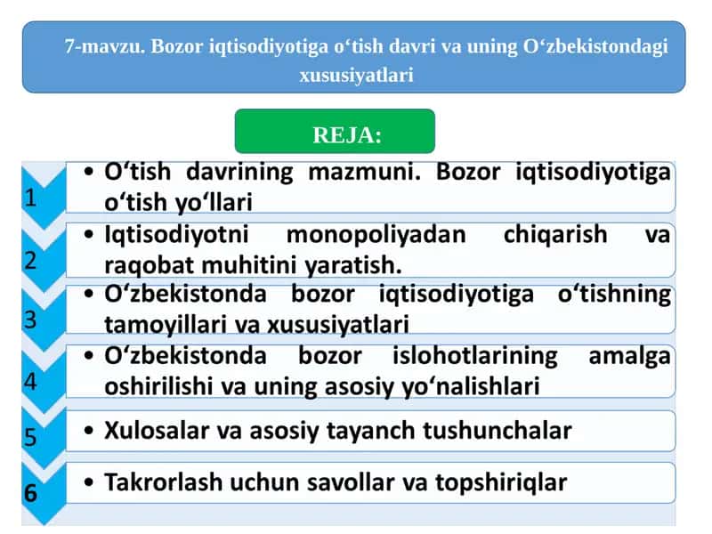 Bozor iqtisodiyotiga o‘tish davri va uning O‘zbekistondagi xususiyatlari