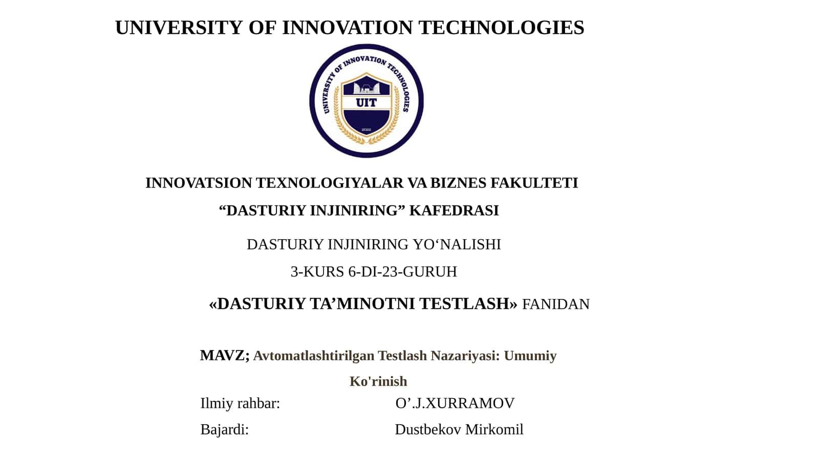 Avtomatlashtirilgan Testlash Nazariyasi