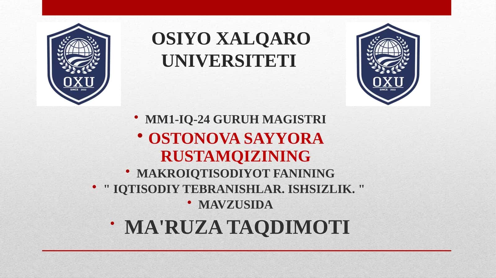 IQTISODIY TEBRANISHLAR. ISHSIZLIK