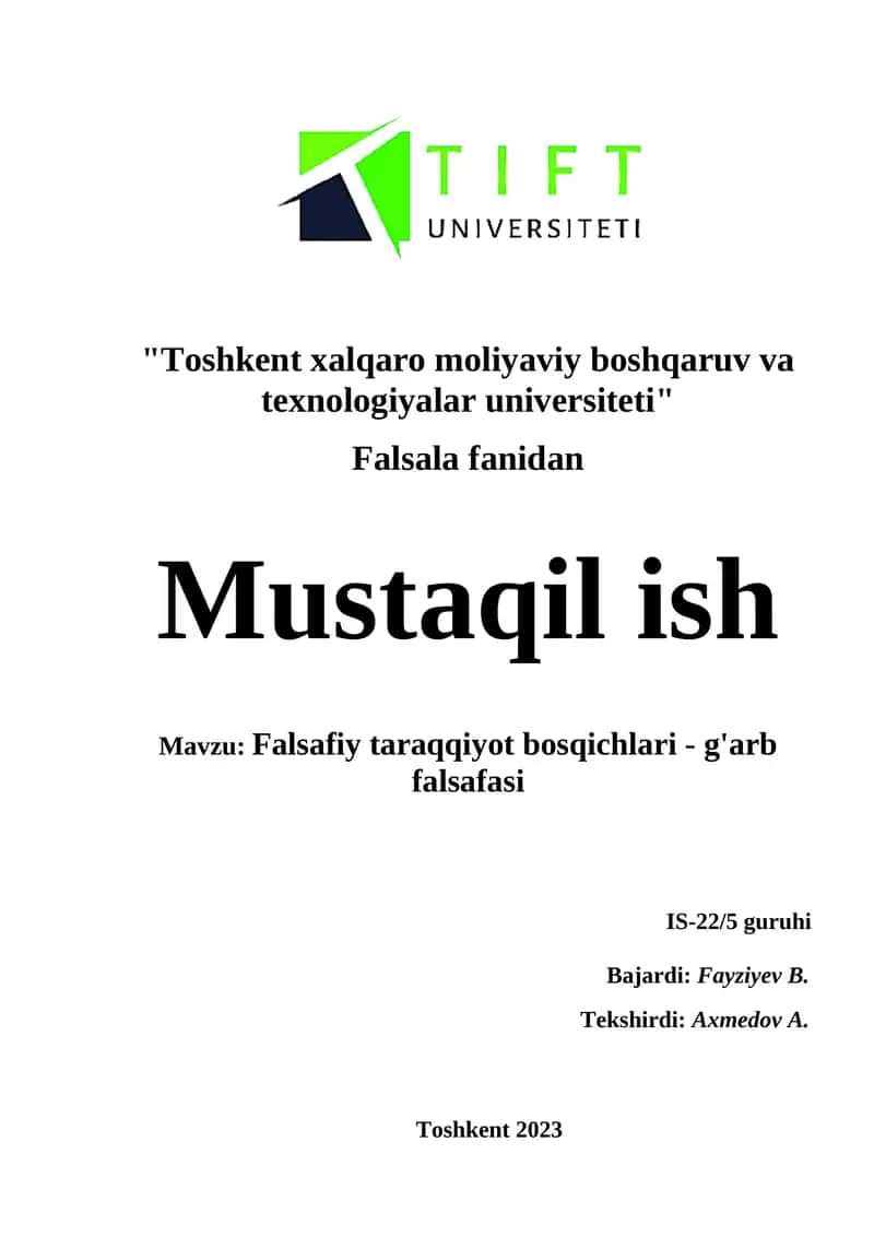 Falsafiy taraqqiyot bosqichlari - g'arb falsafasi