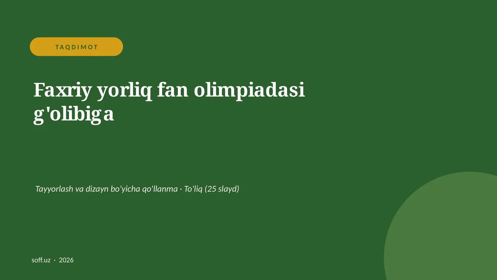 Faxriy yorliq fan olimpiadasi g'olibiga