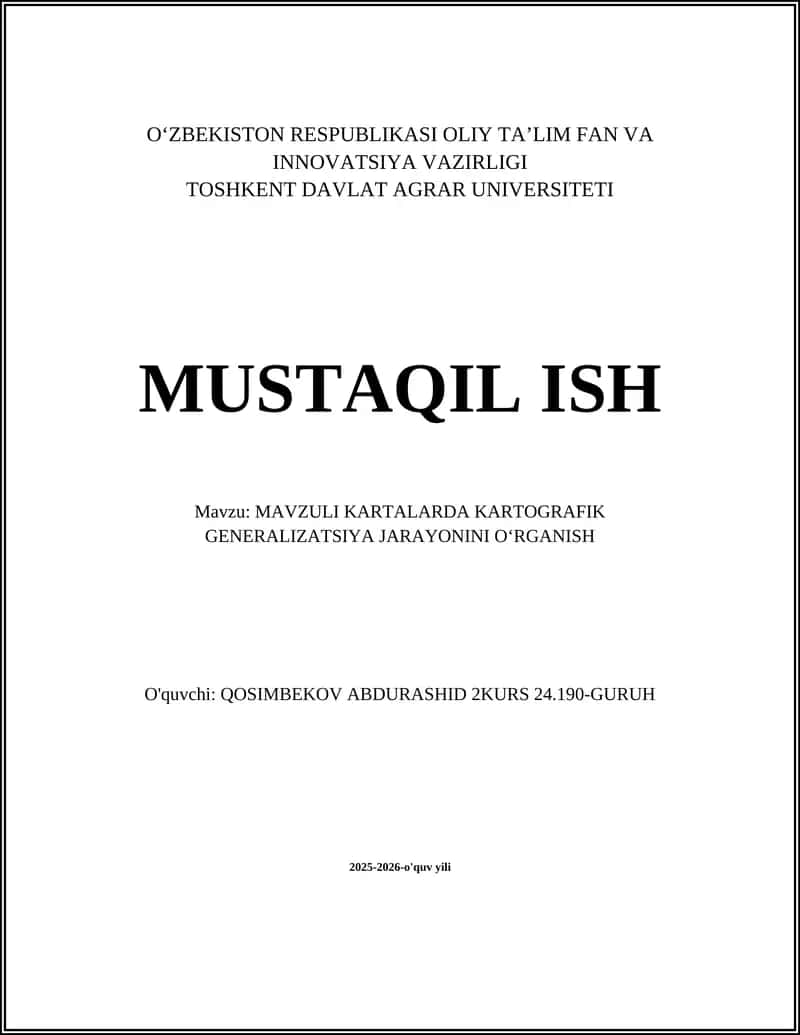 MAVZULI KARTALARDA KARTOGRAFIK GENERALIZATSIYA