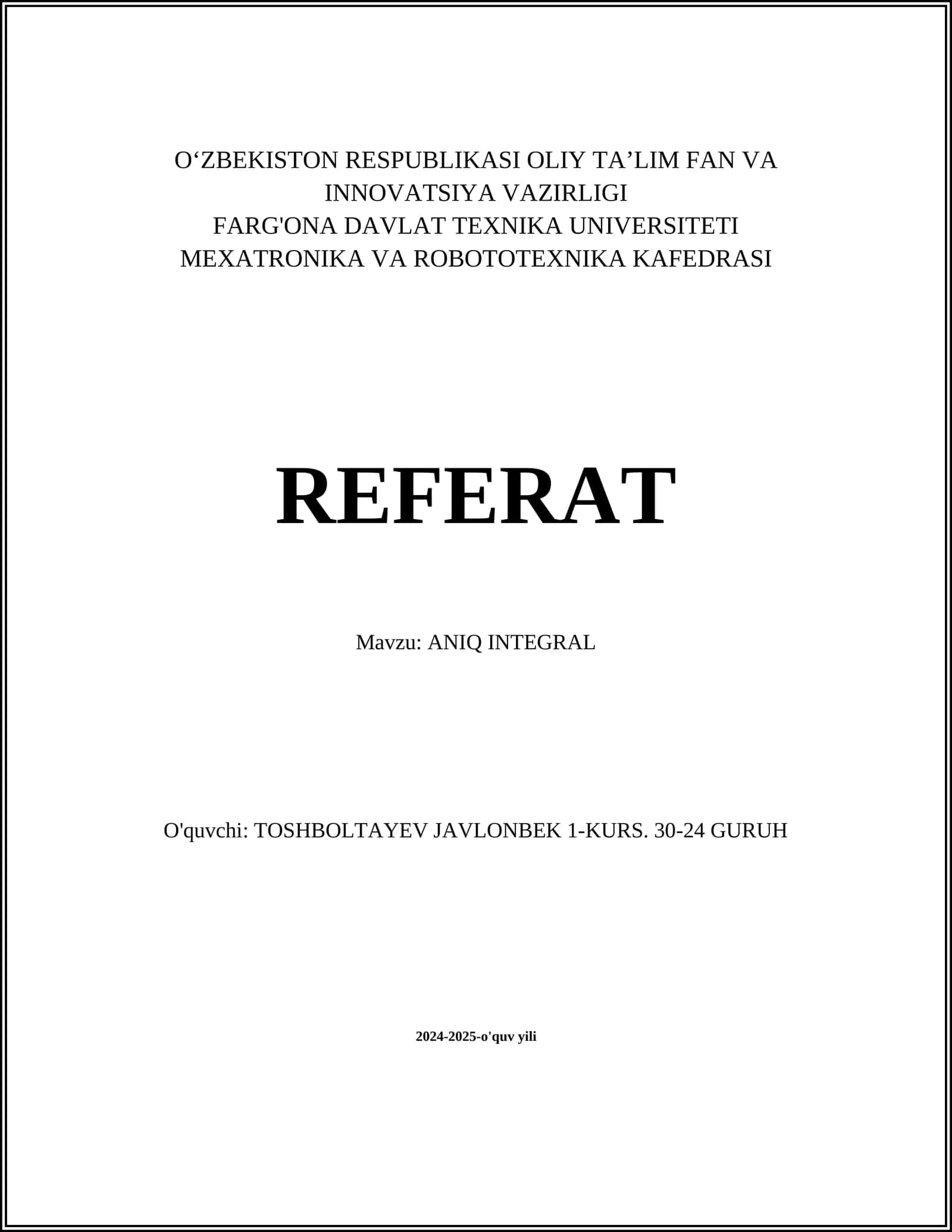 ANIQ INTEGRAL